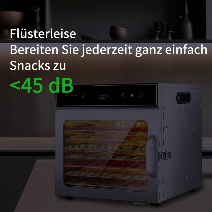 Dörrautomat Edelstahl mit Rezeptheft 8 Etagen, oiyocemo 500W Edelstahl Lebensmittel Dehydrator mit 3