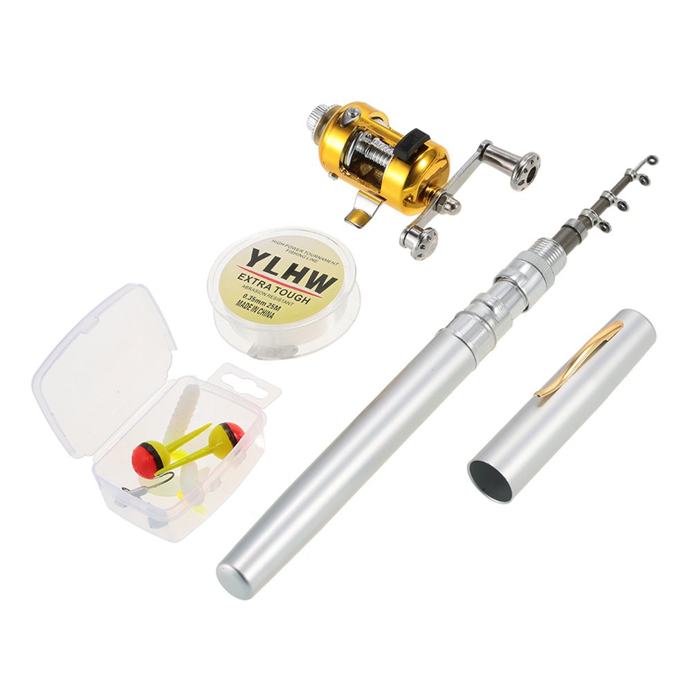 Lixada Mini Angel Reel Combo Kit, Pen Angelrute + Fishing Wheel + Angelschnur + Weiche Köder + Hooks