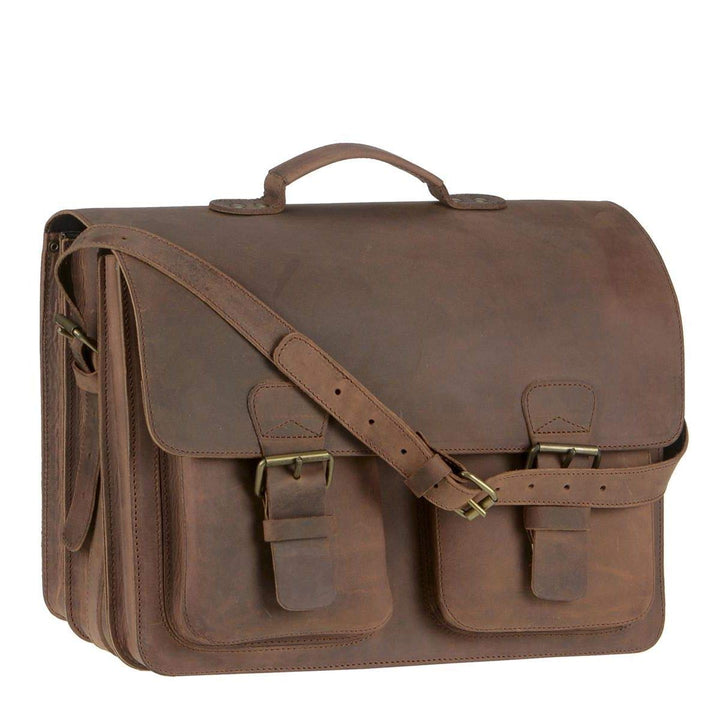 Ruitertassen Lehrertasche Leder XXL Damen Herren Schultasche Aktentasche Tasche 3 Fächer braun Range