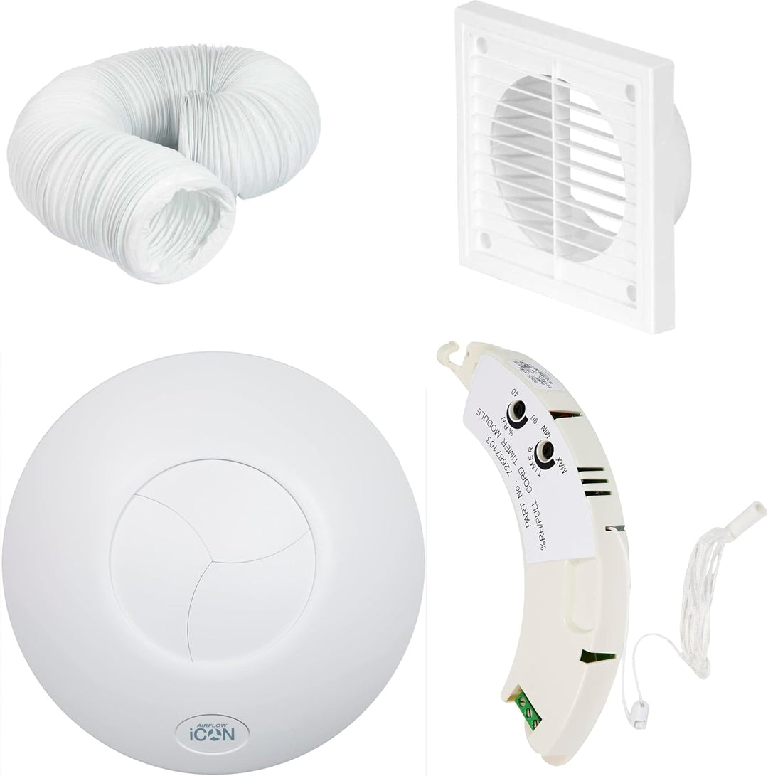 Airflow iCON 15 Feuchtigkeitssensor Badezimmer-Abluftventilator 19 l/s – 100 mm/4" – Mit Feuchtigkei