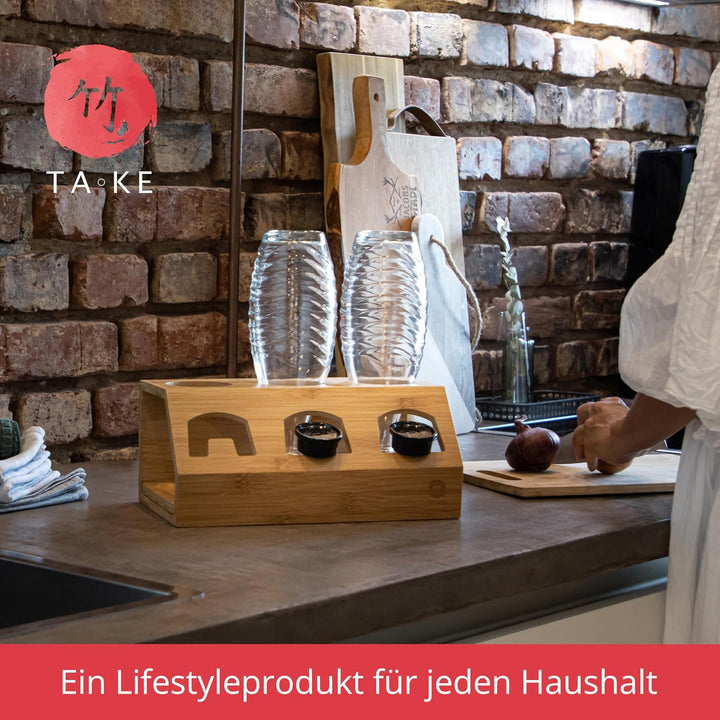 TAKE® SodaStream Flaschenhalter - Abtropfgestell Flaschenständer aus 100% Natur Bambus, Soda Stream