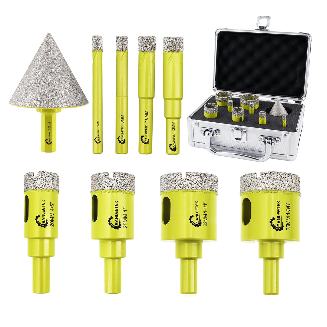 Diamant Bohrkrone Set 9 Stücke (6/8/10/12/20/25/32/35mm+50mm Sechskant Schaft Diamant Fasenbohrer) F