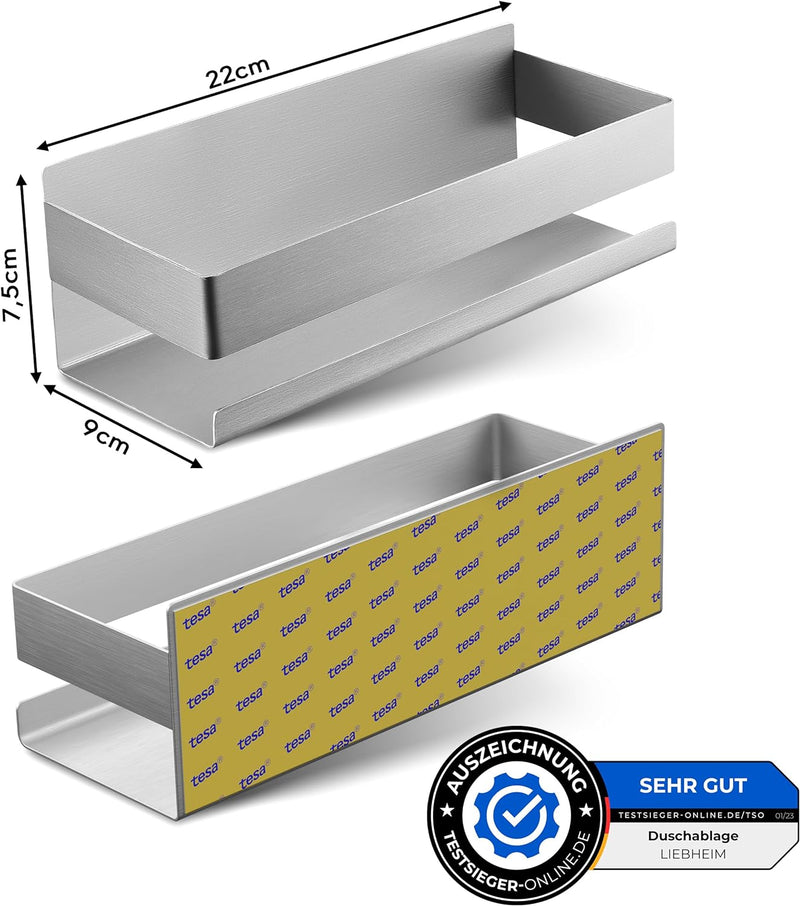 LIEBHEIM Duschablage Duschkorb Badregal rostfreier Edelstahl ohne Bohren - hält bombenfest dank zwei