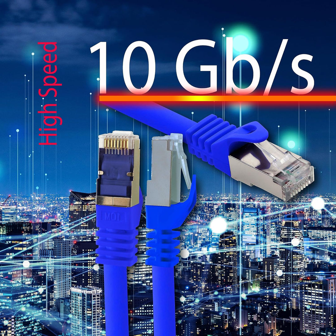 LAN Kabel 50m Cat7 Blau 1x Netzwerkkabel Ethernet RJ45 10 Gbit/s SFTP Patchkabel für Router Modem Sw