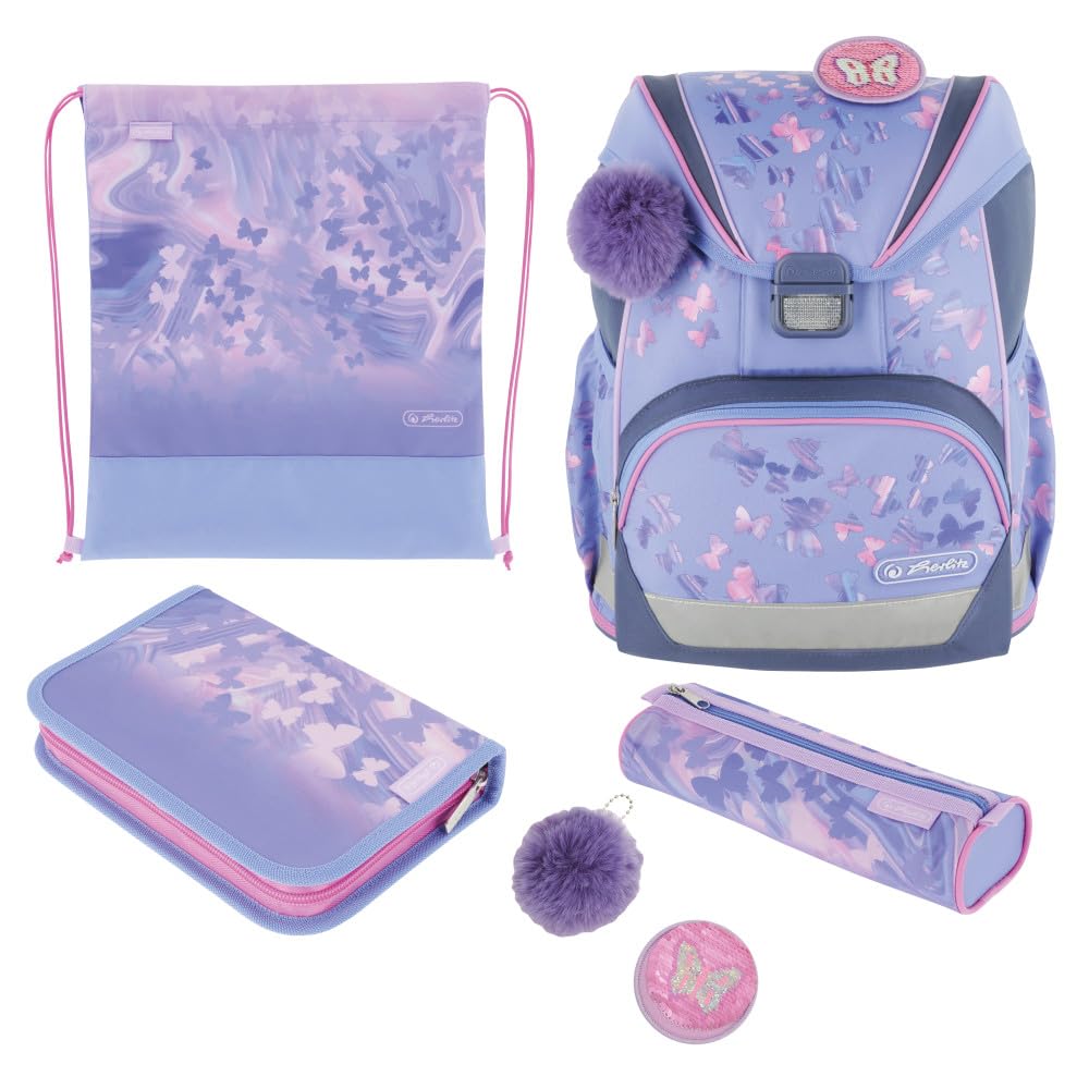 Herlitz Schulranzen Set 6-teilig Butterfly Paradise Ergonomische Ultraleichte Schultasche 1.Klasse J