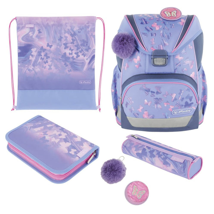 Herlitz Schulranzen Set 6-teilig Butterfly Paradise Ergonomische Ultraleichte Schultasche 1.Klasse J
