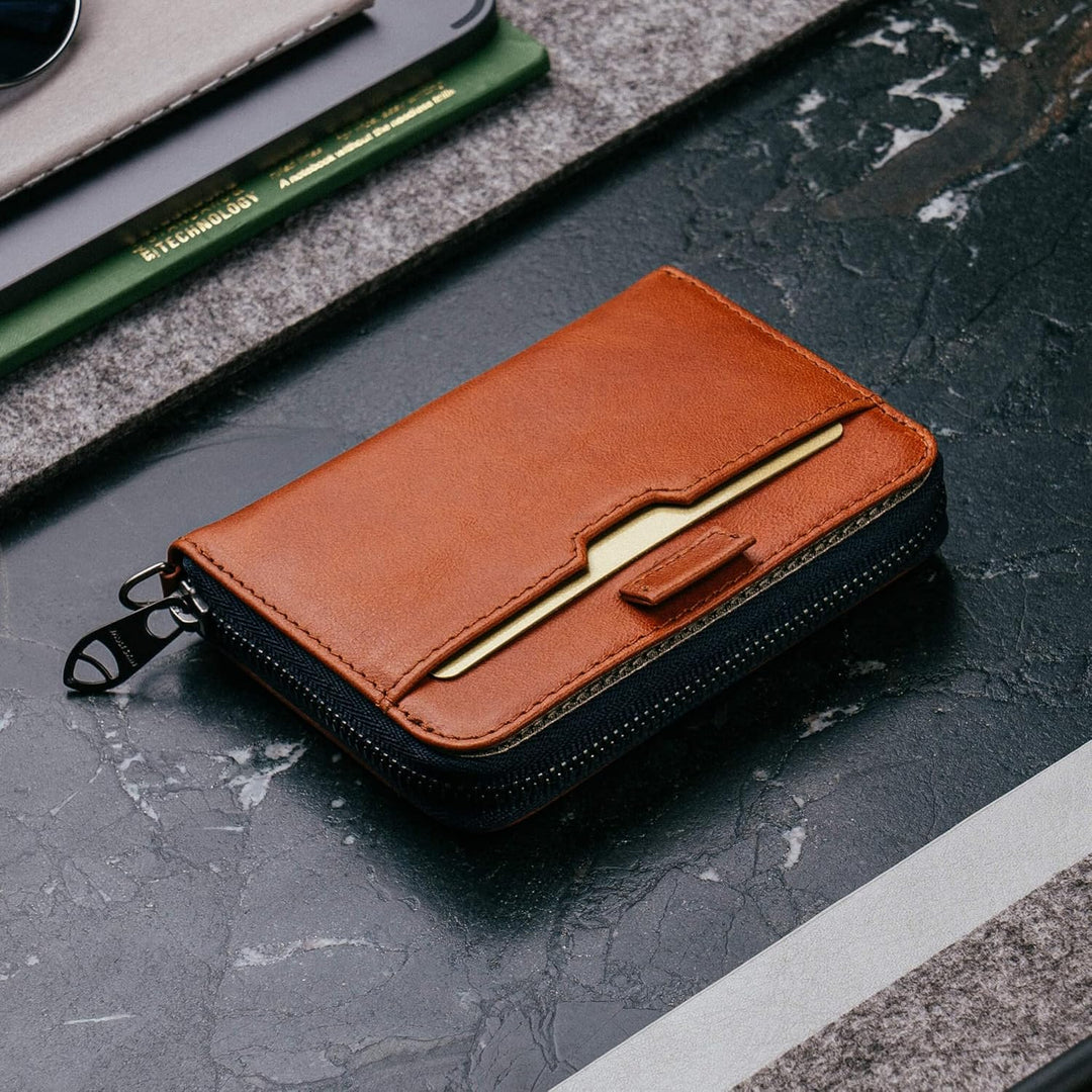 Vaultskin Mayfair Minimalistische Geldbörse aus Leder mit Reissverschluss Kleiner RFID-blockierender