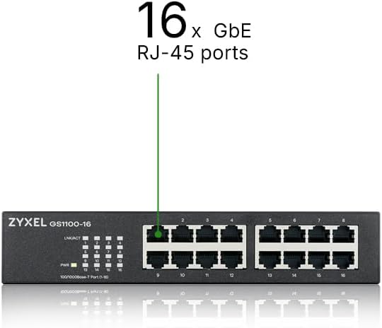 Zyxel 16-Port Gigabit Ethernet Unmanaged Switch - Design ohne Lüfter [GS1100-16v3] Single, Single