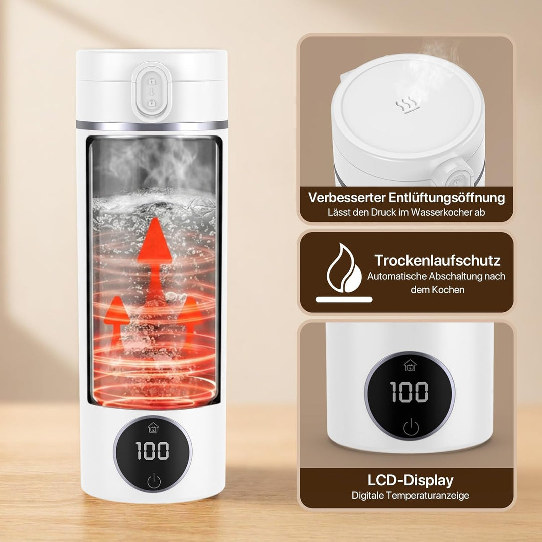 Reise Wasserkocher Klein, 450ML Mini Wasserkocher Tragbarer mit 6 Temperaturstufen, Heizung Automati