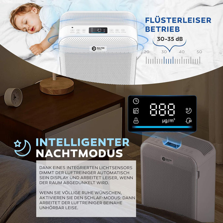 Balter LR-02 Luftreiniger, 5 Fach Filter mit HEPA H13, 99,97% Luftfilter Leistung, CADR 360m³/h, LCD