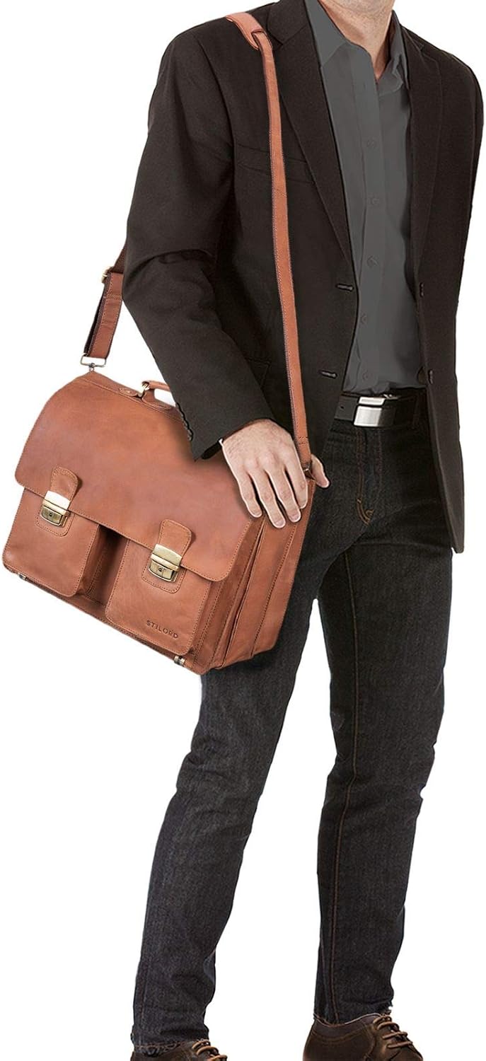 STILORD 'Atlas' Aktentasche Leder gross Vintage Lehrertasche Businesstasche Schultasche XL Bürotasch