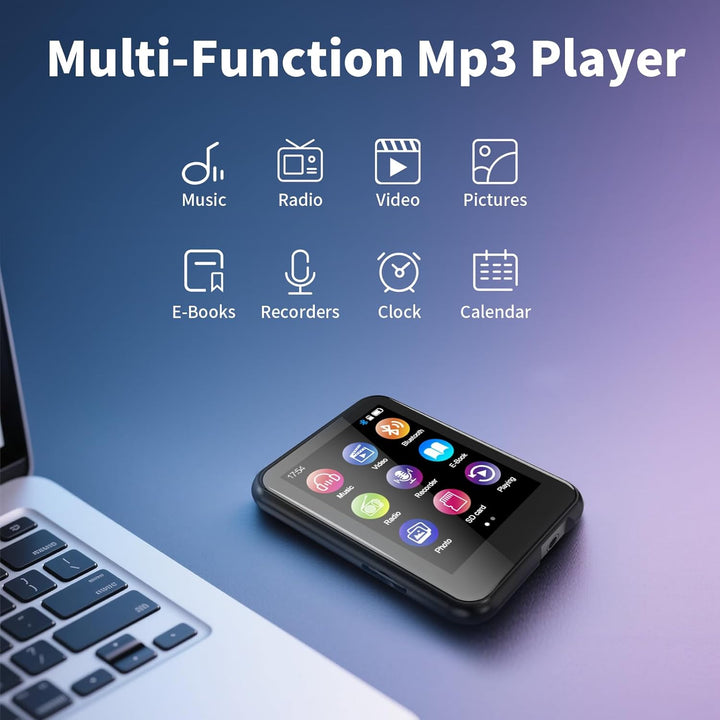 64 GB MP3-Player mit Bluetooth 5.3, QNGEE 2,4-Zoll-Full-Touchscreen-Musik-MP3 für Kinder, FM-Radio,