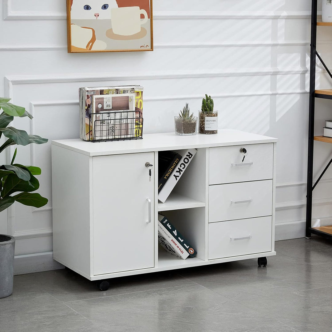 CLIPOP Mobiler Büro-Aktenschrank,3 Schubladen Abschliessbar Seitlicher Aktenschrank mit offenen Lage
