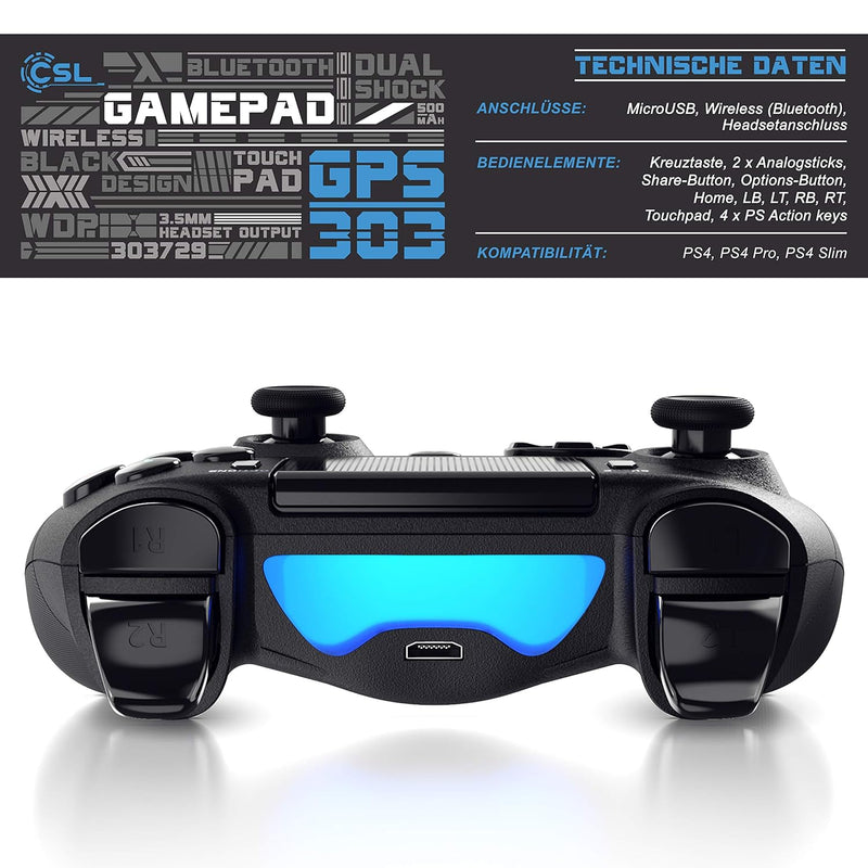 CSL - Wireless Controller für PS4 / PS4 Pro - Bluetooth Gamepad mit Dual Vibration Shock - kompatibe