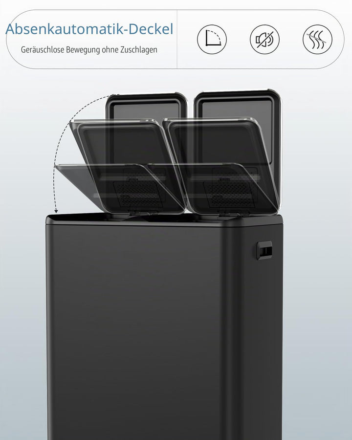 Clevich Mülleimer Küche,2 x 30 Liter Treteimer mit Geruchsfilter,Mülltrennsystem 2 Fächer,Metall Dop