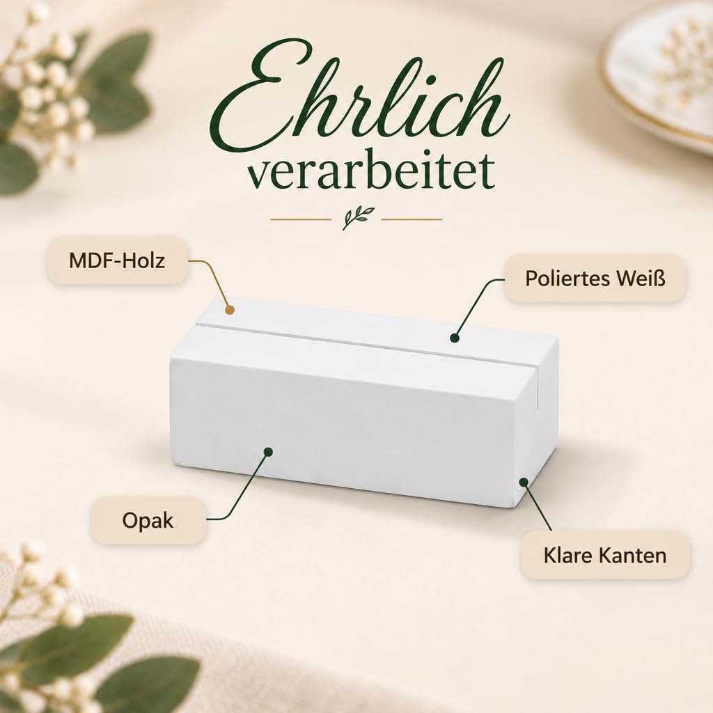 MIJOMA 24 Stück Set Kartenhalter Tischkartenhalter Menükartenhalter aus Holz weiss - ideal für die H