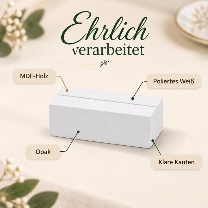 MIJOMA 24 Stück Set Kartenhalter Tischkartenhalter Menükartenhalter aus Holz weiss - ideal für die H