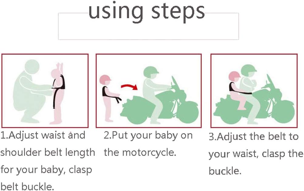 Madbike Motorrad-Sicherheitsgurt für Kinder, reflektierend und faltbar, Schwarz