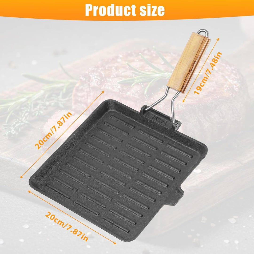 Houkiper Steakpfanne 24x24 cm – Rechteckige Steakpfanne mit Grillrillen, Grillpfanne Gusseisen Induk