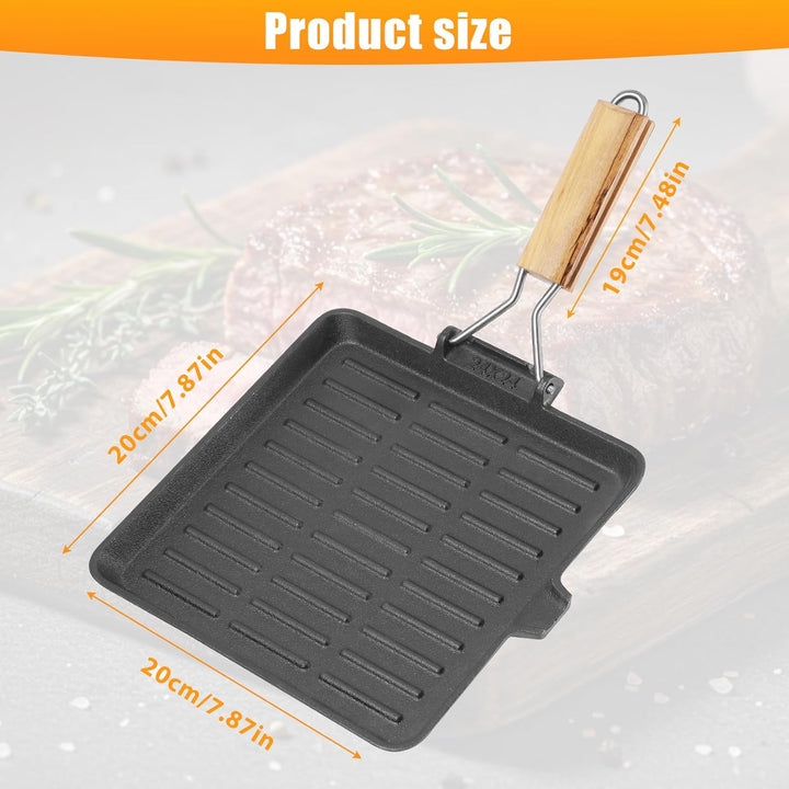 Houkiper Steakpfanne 24x24 cm – Rechteckige Steakpfanne mit Grillrillen, Grillpfanne Gusseisen Induk