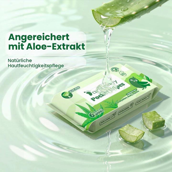 Feuchttücher Reisegrösse mit Aloe Vera – Mini, 99% Wasser, unparfümiert, sanft zur empfindlichen Hau