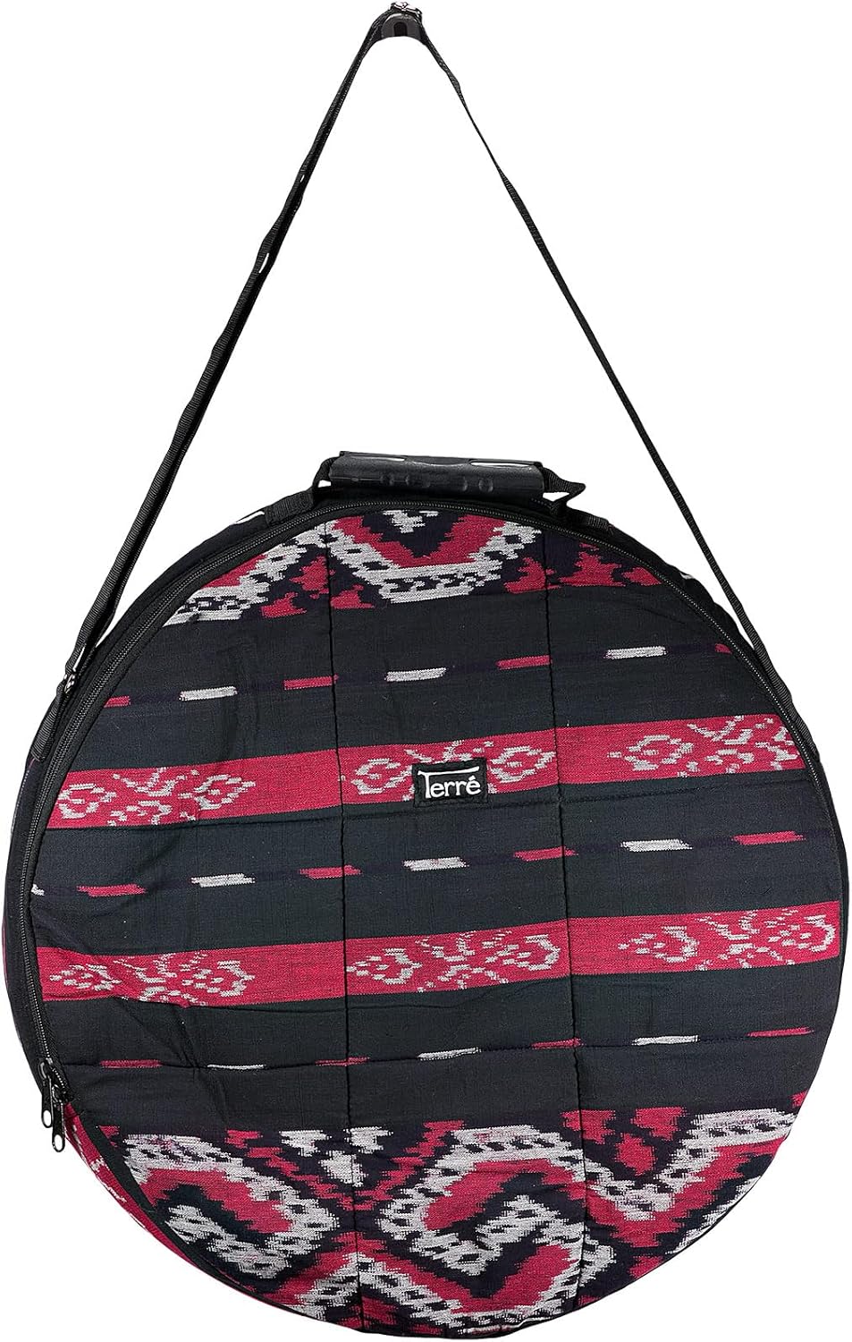 Terré Shamandrum Tasche ROT aus Ikat Ø 40 cm Schamanentrommel Rund Ritual Drum Trageriemen