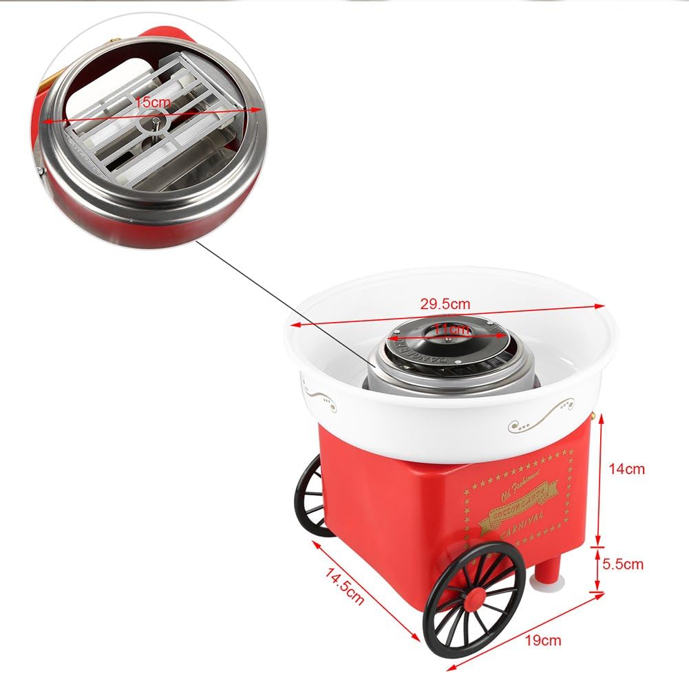 Zuckerwattemaschine 450-550 W Zuckerwatte 2 Heizröhren mit 10 Stäbchen Edelstahl Alu,Retro Cotton Ca