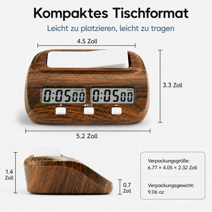 Digitale Schachuhr Timer, Professional Elektronischer Schachtimer Holz Brettspielzähler, Schach Uhr