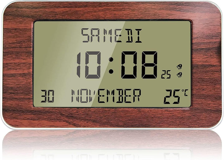 FISHTEC Funkuhr Wecker - Kalender mit Datum Tag und Uhrzeit - Grosse Anzeige - 2 Alarme - Temperatur