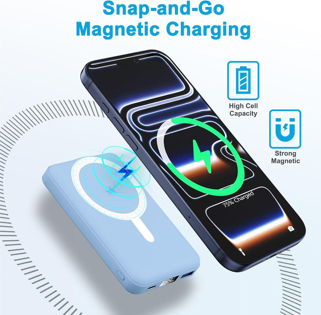 AOGUERBE for MagSafe Wireless Power Bank, Magnetische Powerbank 10000mAh mit USB C in&Out, 22,5W Sch