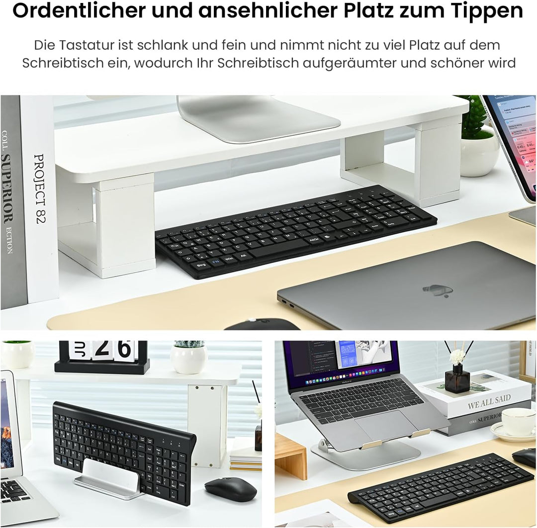 cimetech Tastatur Maus Set Kabellos, 2.4G Ultraslim Funktastatur, Ergonomische Leise Kompakte Keyboa