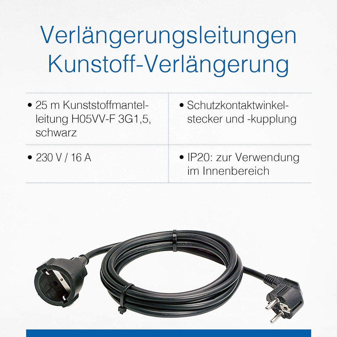 as – Schwabe Kunststoff-Verlängerung – 25 m PVC-Leitung Schutzkontaktstecker &amp; Schutzkontaktkupplung