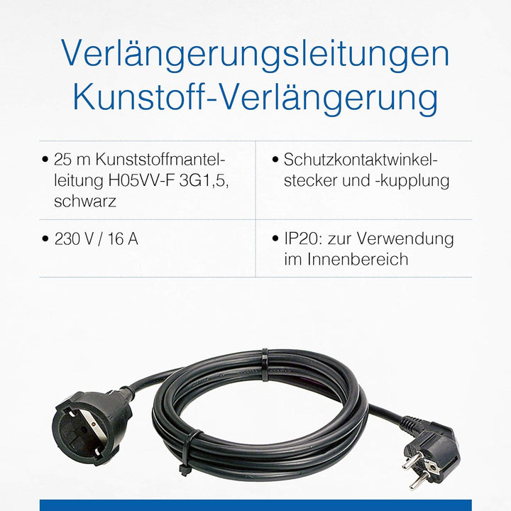 as – Schwabe Kunststoff-Verlängerung – 25 m PVC-Leitung Schutzkontaktstecker &amp; Schutzkontaktkupplung