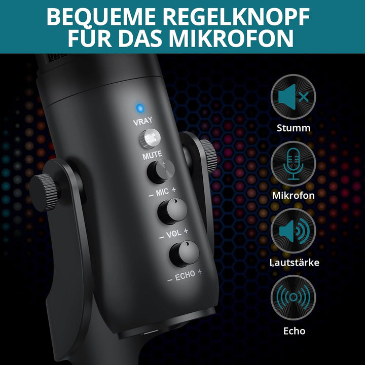 USB Mikrofon PC Kondensator Mikrofon Plug & Play Gaming Mikrofon mit Lautstärkesteuerung & Stumme Ta