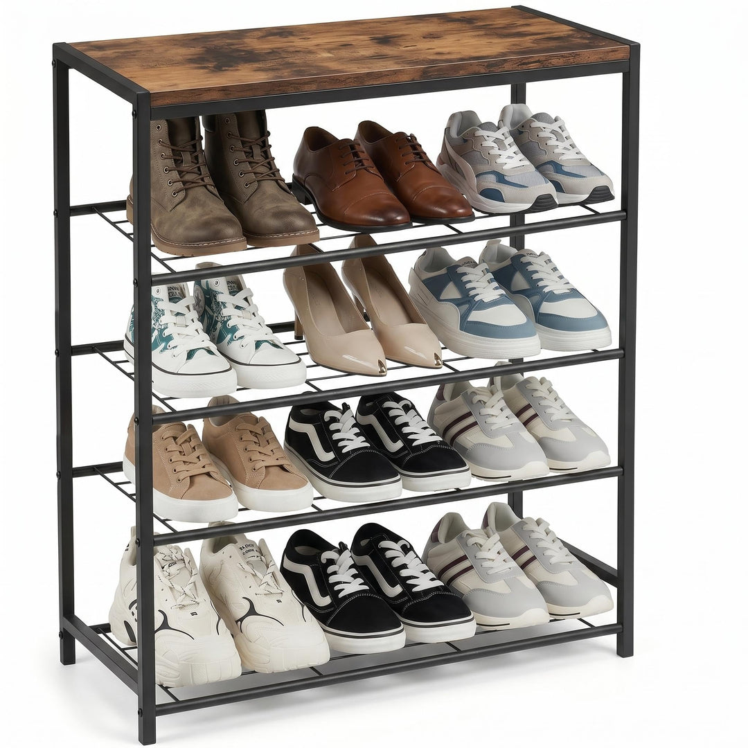 Schuhregal Schmal mit 5 Ebenen und Ablagefläche - Vertikaler Schuhschrank Schmal Platzsparelnd für F