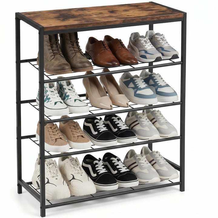 Schuhregal Schmal mit 5 Ebenen und Ablagefläche - Vertikaler Schuhschrank Schmal Platzsparelnd für F