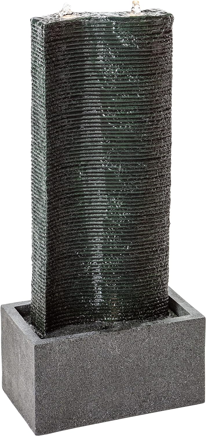 Dehner Gartenbrunnen Muro mit LED Beleuchtung, Steinoptik, ca. 80.5 x 37 x 22.5 cm, Polyresin, dunke