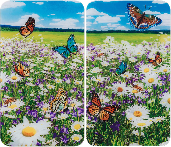 Maximex Herdabdeckplatte Universal Sommerwiese - 2er Set, Abdeckplatten für alle Herdarten, Gehärtet