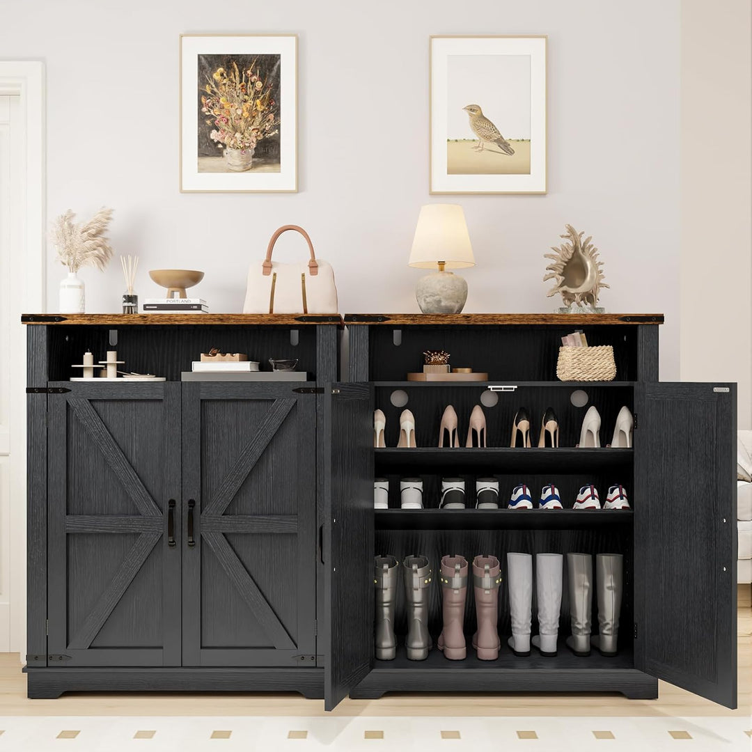 Schuhschrank mit 2 Türen, Schuhschrank Holz im Landhausstil, Schuhkommode mit verstellbaren Einlegeb