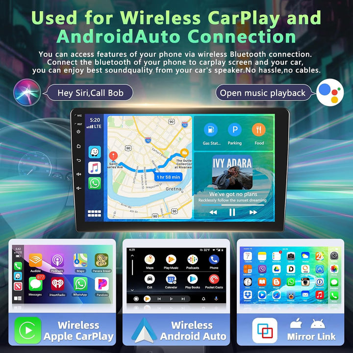 2GB+64GB 2 Din Carplay Autoradio mit Kabellosem Android Auto, 10.1 Zoll Android Touchscreen Bluetoot