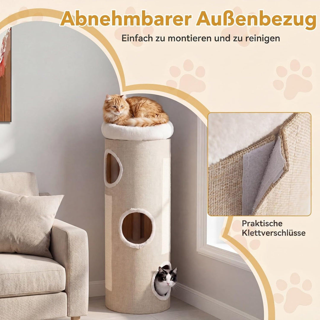 GYMAX 3-stöckige Kratztonne,Katzentonne mit gepolsterter Aussichtsplattform, 2 Sisal Kratzbretter &