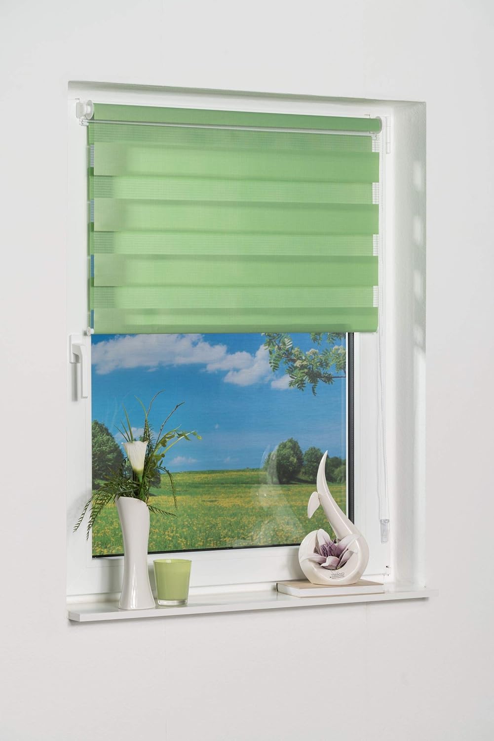 K-home Klemmfix Doppelrollo Madrid ohne Bohren Grün 70 x 200 cm (B x L), Grün 70 x 200 cm (B x L)