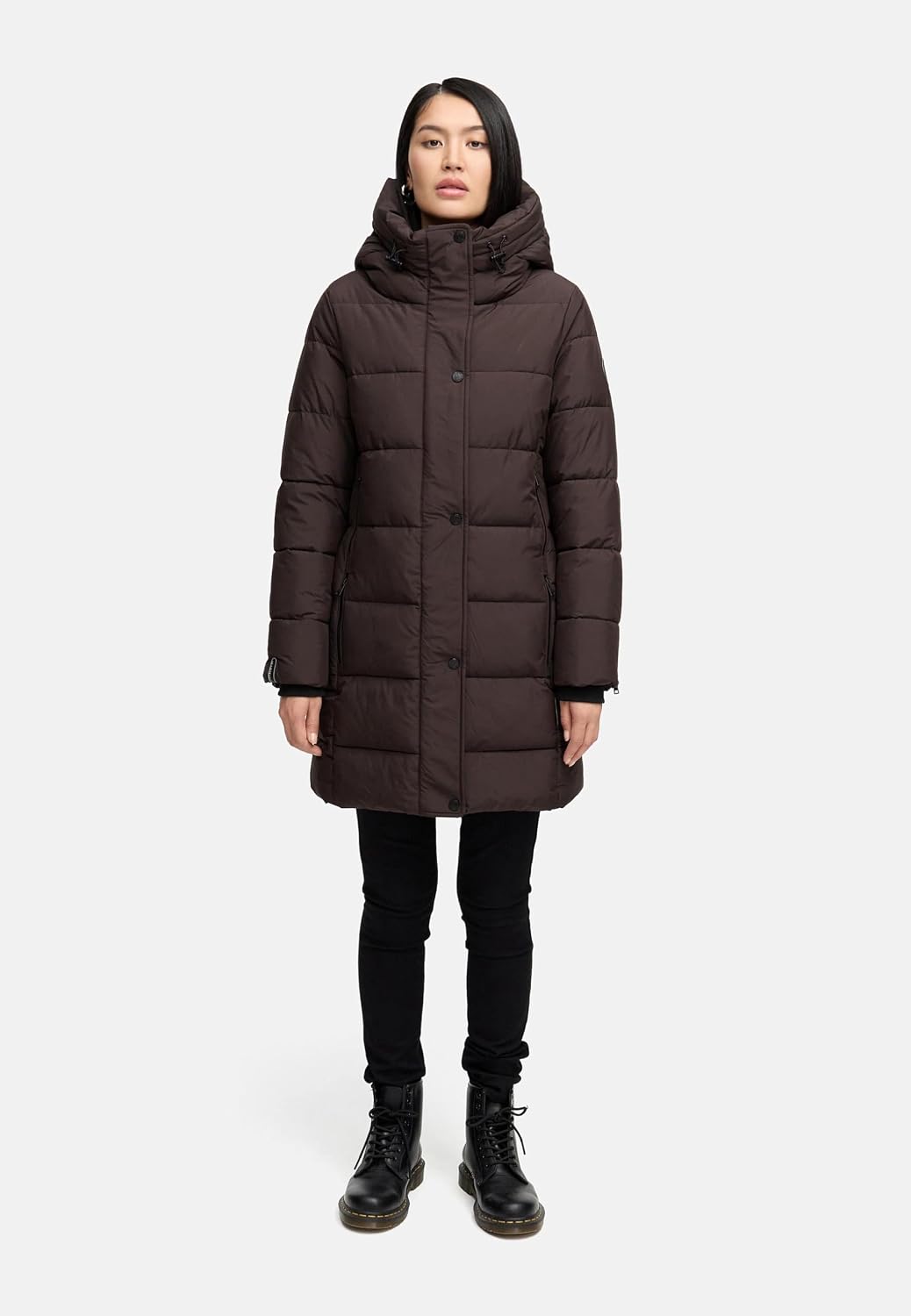 MARIKOO Damen Wintermantel warmer Steppmantel lang mit Kapuze und hohem Kragen Karumikoo XVI XS-5XL