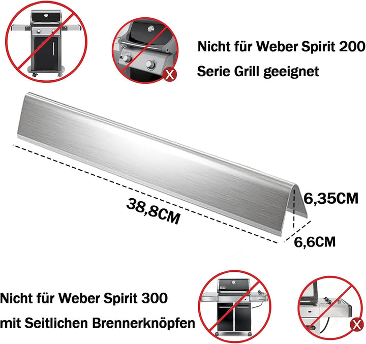 7636 Edelstahl Flavorizer Bars für Weber Spirit 300 Grill, 38,8CM Aromaschienen für Weber Spirit E31