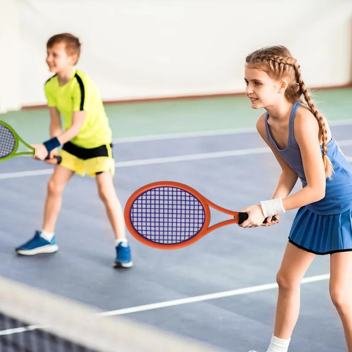 Kinder-Tennisschläger, 17-Zoll-Kunststoff-Tennisschläger mit 4 weichen Bällen und 6 Federbällen für