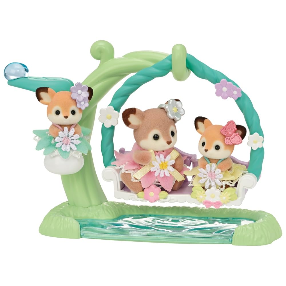 Sylvanian Families 5801 Reh Babys mit Blumenschaukel Spielset, Set mit Tierfiguren, Spielzeug für Ki