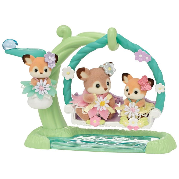 Sylvanian Families 5801 Reh Babys mit Blumenschaukel Spielset, Set mit Tierfiguren, Spielzeug für Ki