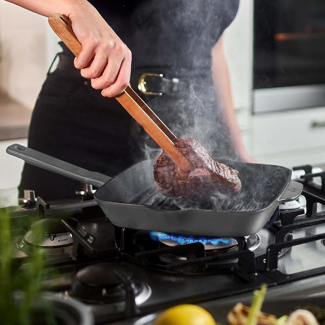 SPRINGLANE Gusseisen Grillpfanne Grau, 26 cm - Emailliert - Steakpfanne mit Grillstreben - Für alle