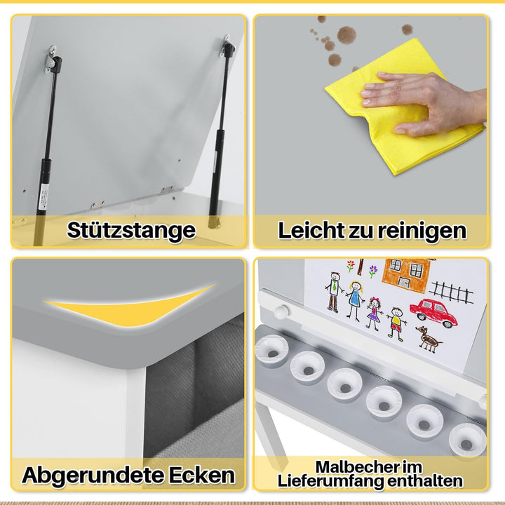 Kinder-Kunsttisch-Set mit 2 Stühlen - Holzerner Aktivitätstisch für Kleinkinder mit Verstellbarer Ti