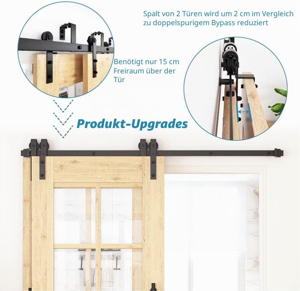 WINSOON 150CM einläufige Bypass-Schiebetürschiene, Doppeltür-Kit, robuste Schiebetür, einbahnig, ant